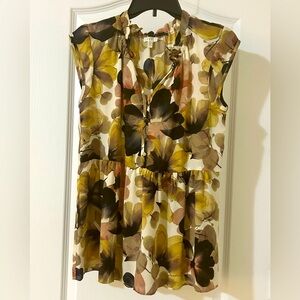 Spense Babydoll Top Womens Medium Floral Rose Watercolor Cap Sleeve